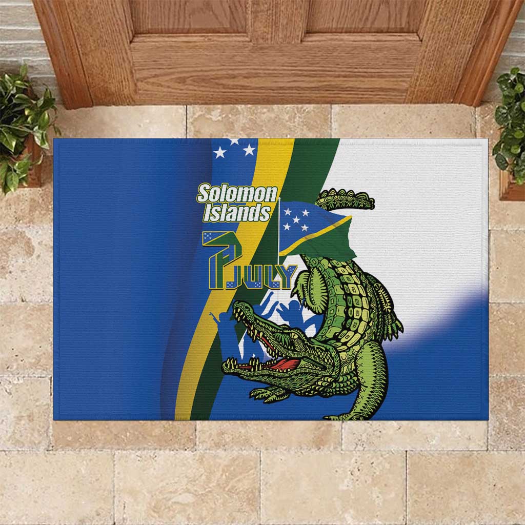 Solomon Islands Independence Day Rubber Doormat Happy 7 July Crocodile Flag Style