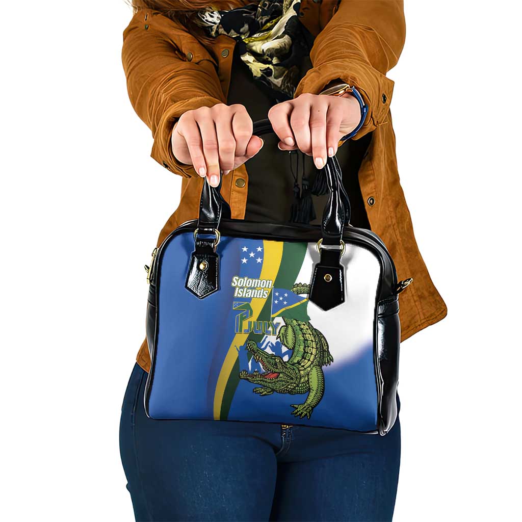 Solomon Islands Independence Day Shoulder Handbag Happy 7 July Crocodile Flag Style LT14 One Size Blue - Polynesian Pride