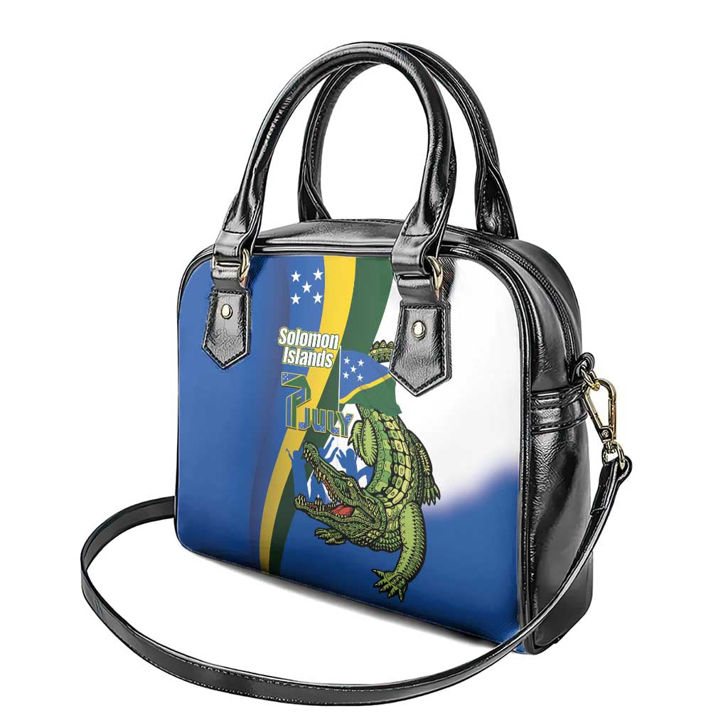 Solomon Islands Independence Day Shoulder Handbag Happy 7 July Crocodile Flag Style LT14 - Polynesian Pride