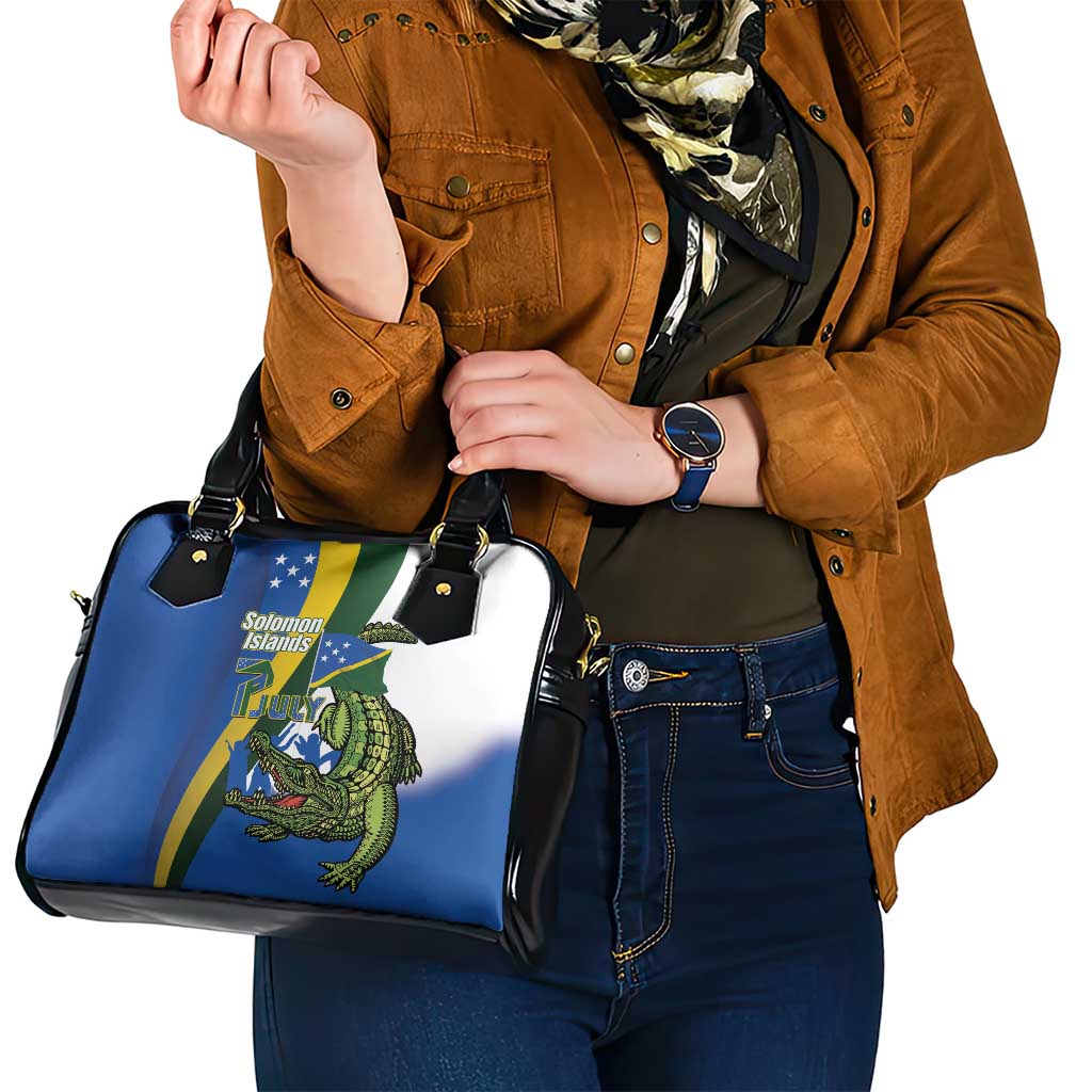 Solomon Islands Independence Day Shoulder Handbag Happy 7 July Crocodile Flag Style LT14 - Polynesian Pride