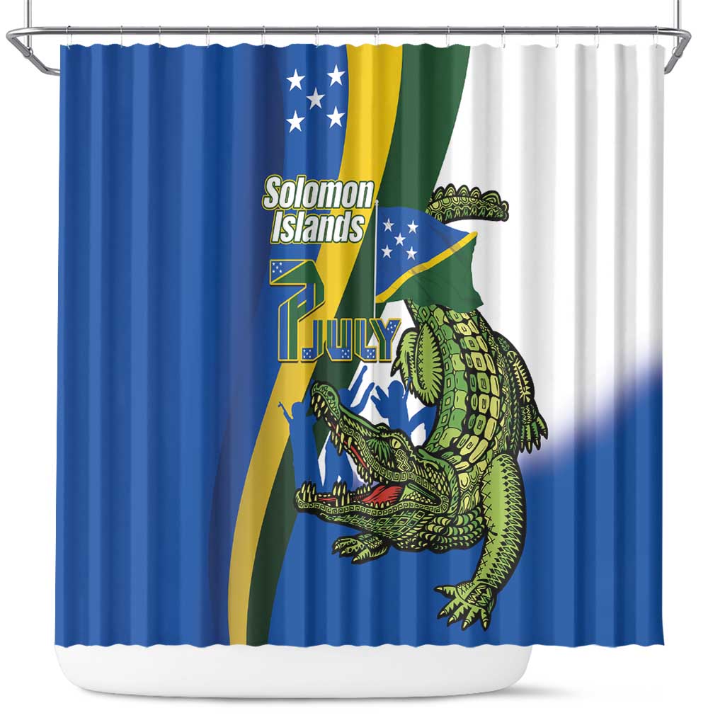 Solomon Islands Independence Day Shower Curtain Happy 7 July Crocodile Flag Style