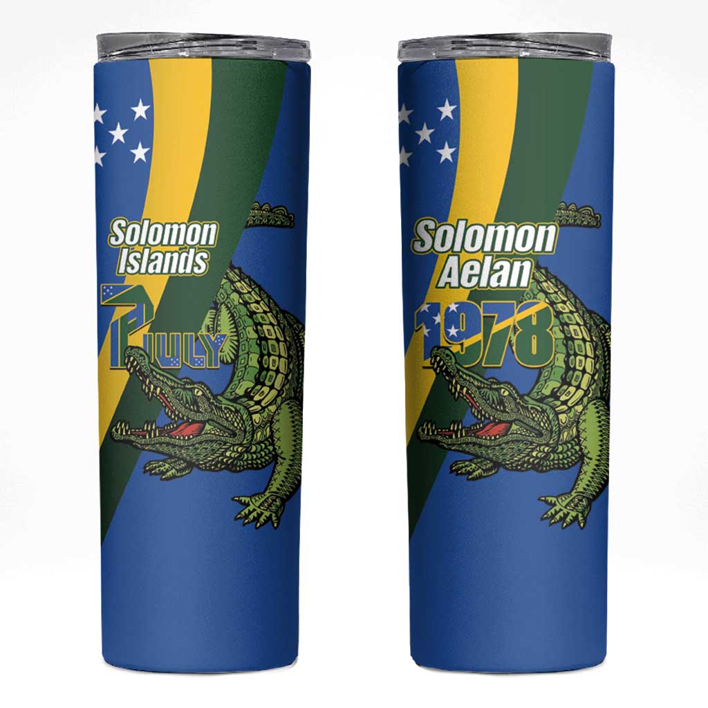 Solomon Islands Independence Day Skinny Tumbler Happy 7 July Crocodile Flag Style LT14 Blue - Polynesian Pride