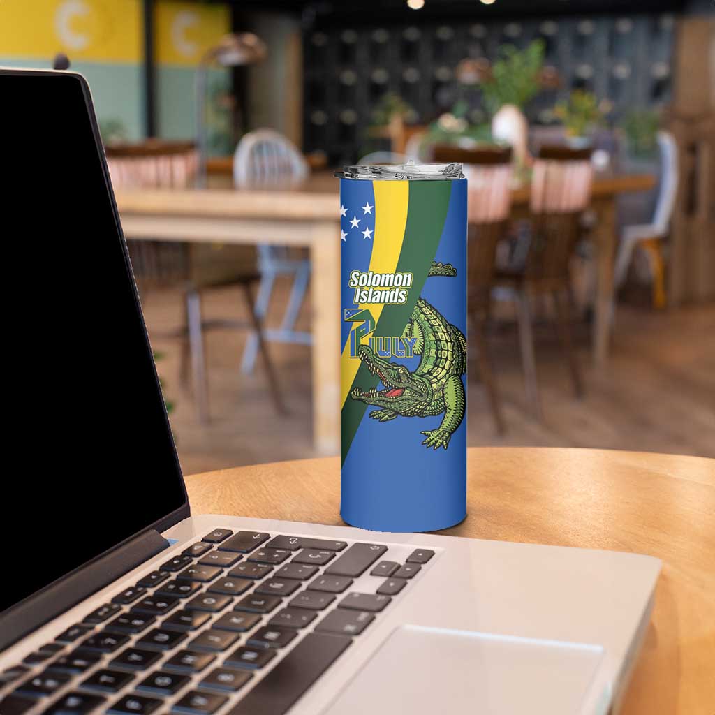 Solomon Islands Independence Day Skinny Tumbler Happy 7 July Crocodile Flag Style LT14 - Polynesian Pride