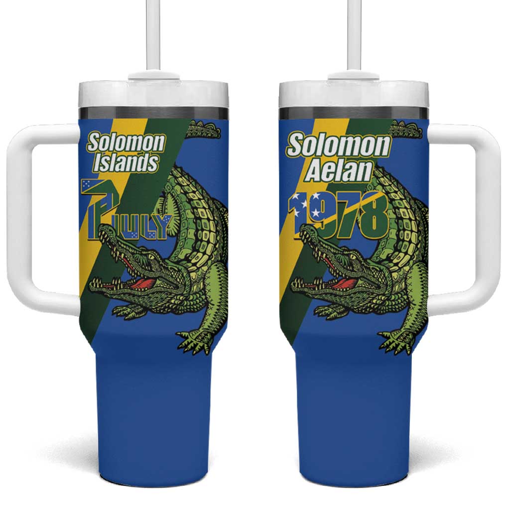 Solomon Islands Independence Day Tumbler With Handle Happy 7 July Crocodile Flag Style LT14 One Size: 40 oz Blue - Polynesian Pride