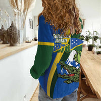 Solomon Islands Independence Day Women Casual Shirt Happy 7 July Crocodile Flag Style LT14 - Polynesian Pride