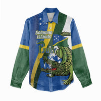 Solomon Islands Independence Day Women Casual Shirt Happy 7 July Crocodile Flag Style LT14 - Polynesian Pride