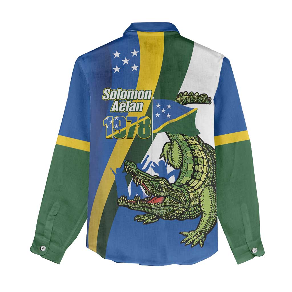 Solomon Islands Independence Day Women Casual Shirt Happy 7 July Crocodile Flag Style LT14 - Polynesian Pride