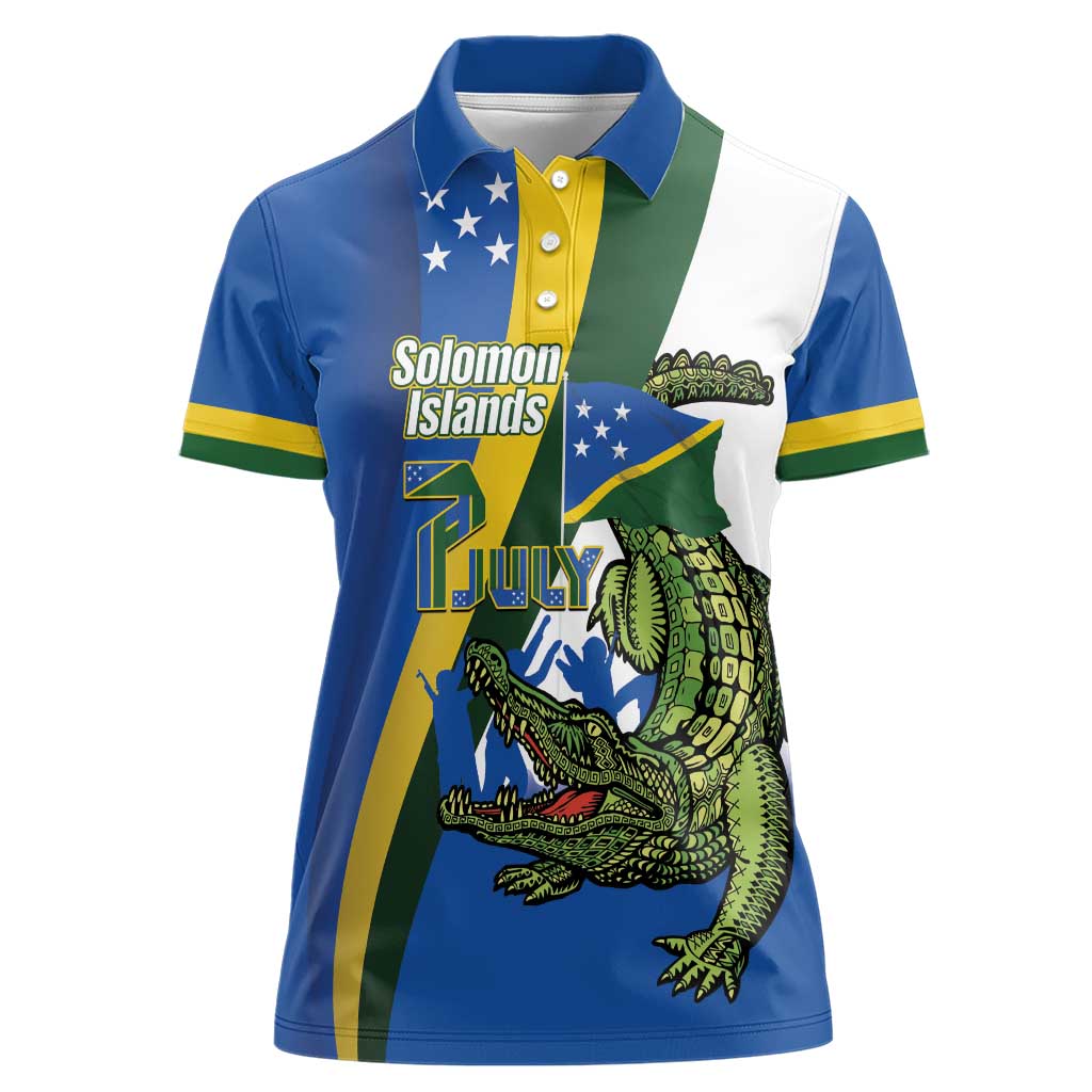 Solomon Islands Independence Day Women Polo Shirt Happy 7 July Crocodile Flag Style LT14 Female Blue - Polynesian Pride