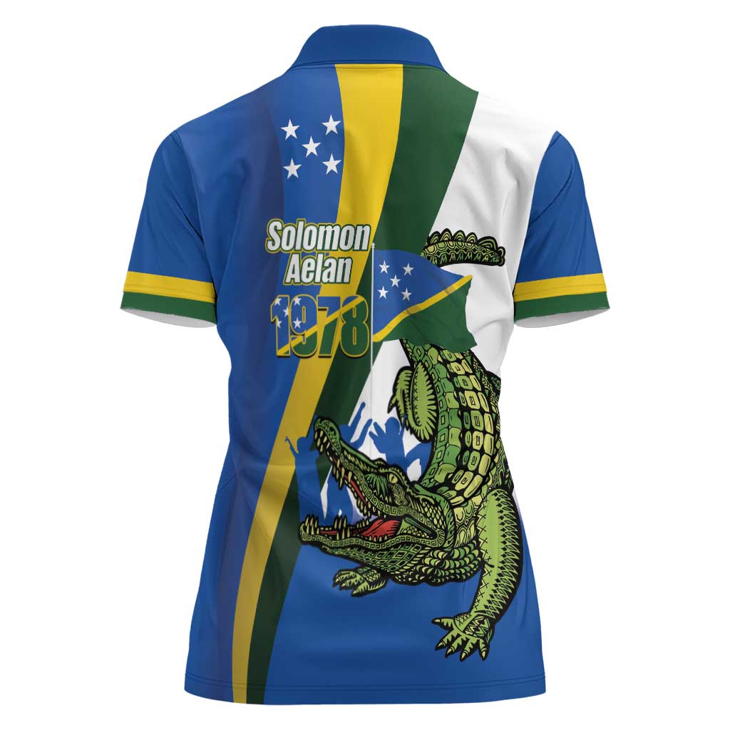 Solomon Islands Independence Day Women Polo Shirt Happy 7 July Crocodile Flag Style LT14 - Polynesian Pride
