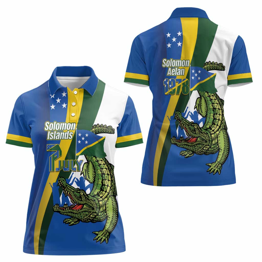 Solomon Islands Independence Day Women Polo Shirt Happy 7 July Crocodile Flag Style LT14 - Polynesian Pride