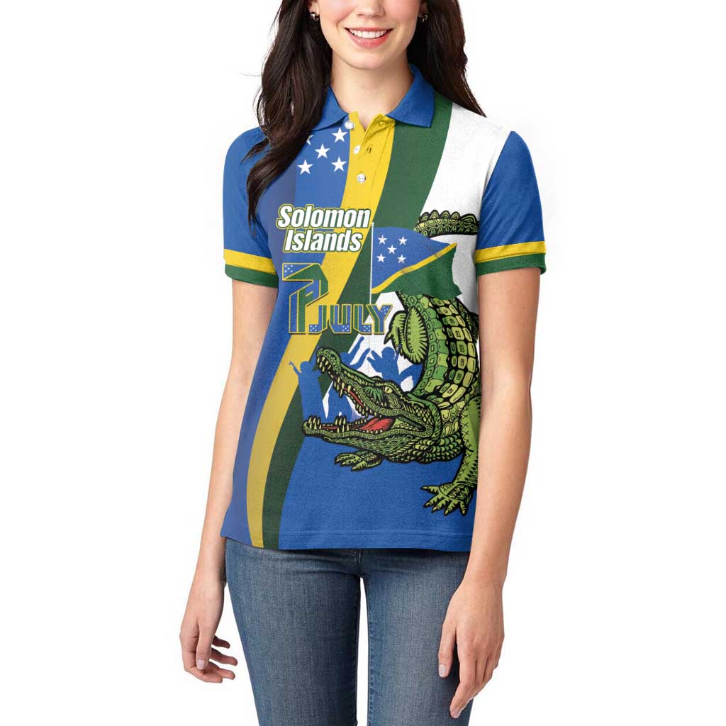 Solomon Islands Independence Day Women Polo Shirt Happy 7 July Crocodile Flag Style LT14 - Polynesian Pride