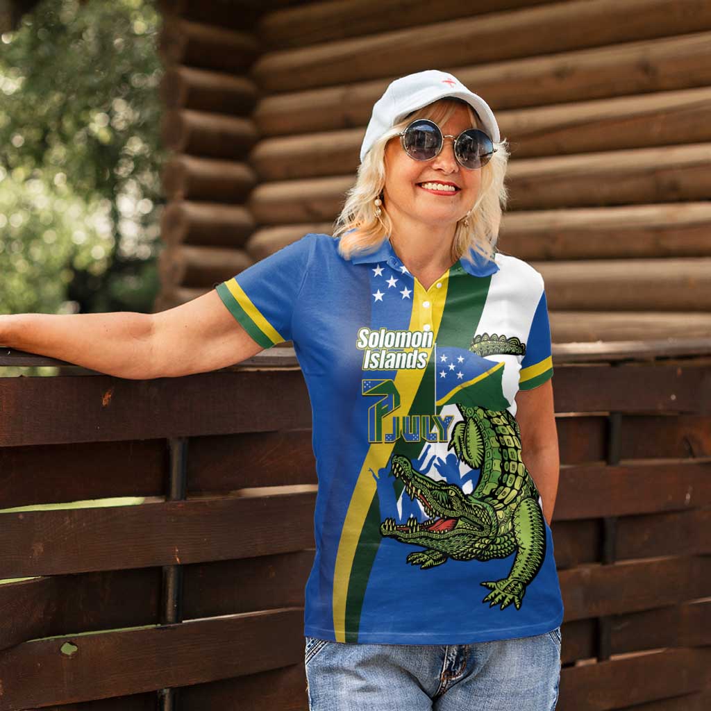 Solomon Islands Independence Day Women Polo Shirt Happy 7 July Crocodile Flag Style LT14 - Polynesian Pride