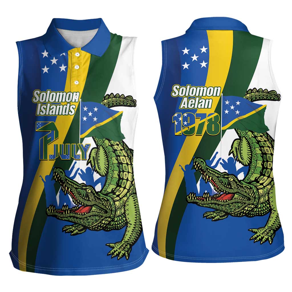 Solomon Islands Independence Day Women Sleeveless Polo Shirt Happy 7 July Crocodile Flag Style LT14 - Polynesian Pride