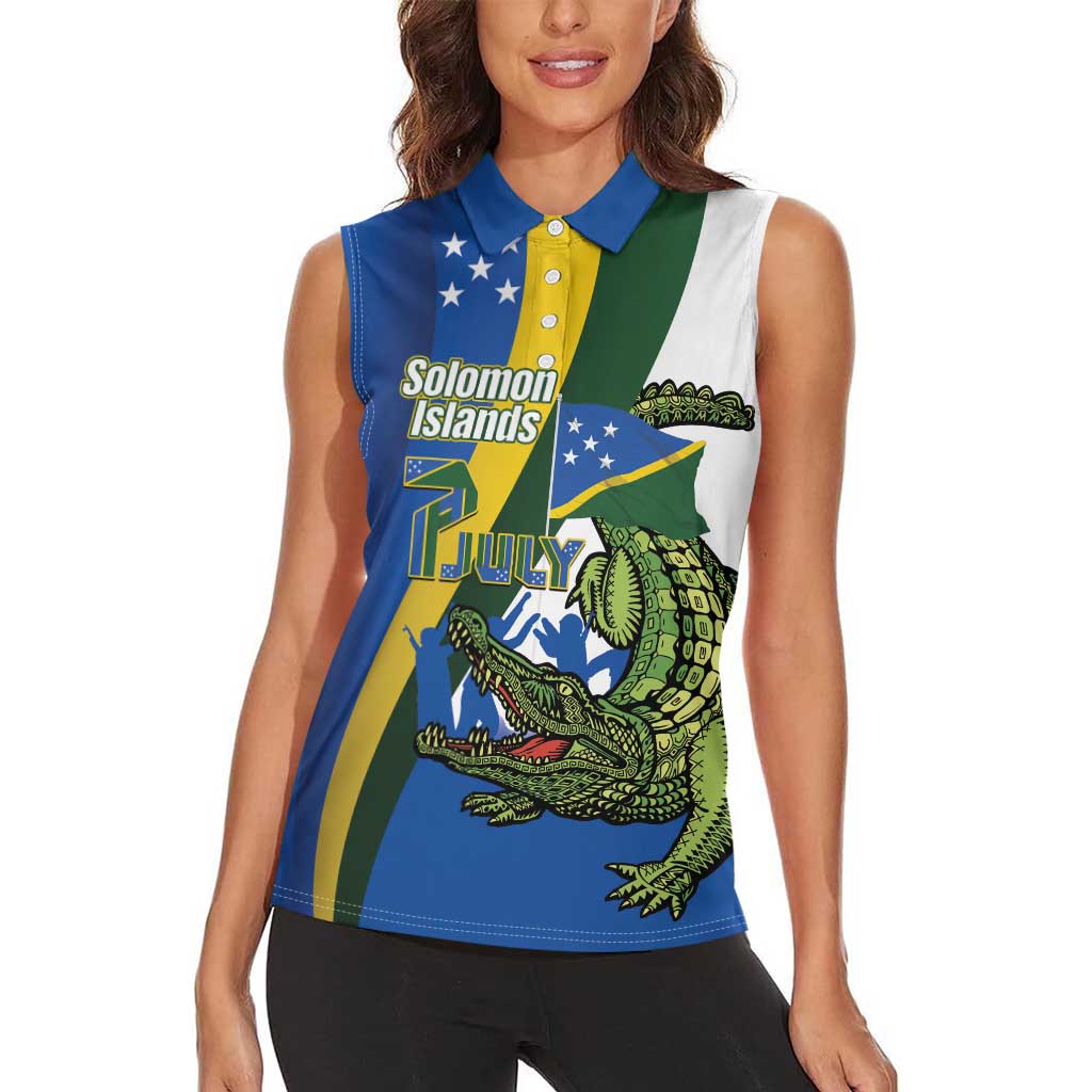 Solomon Islands Independence Day Women Sleeveless Polo Shirt Happy 7 July Crocodile Flag Style LT14 - Polynesian Pride