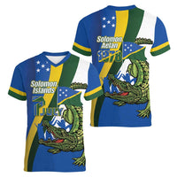 Solomon Islands Independence Day Women V-Neck T-Shirt Happy 7 July Crocodile Flag Style LT14 - Polynesian Pride