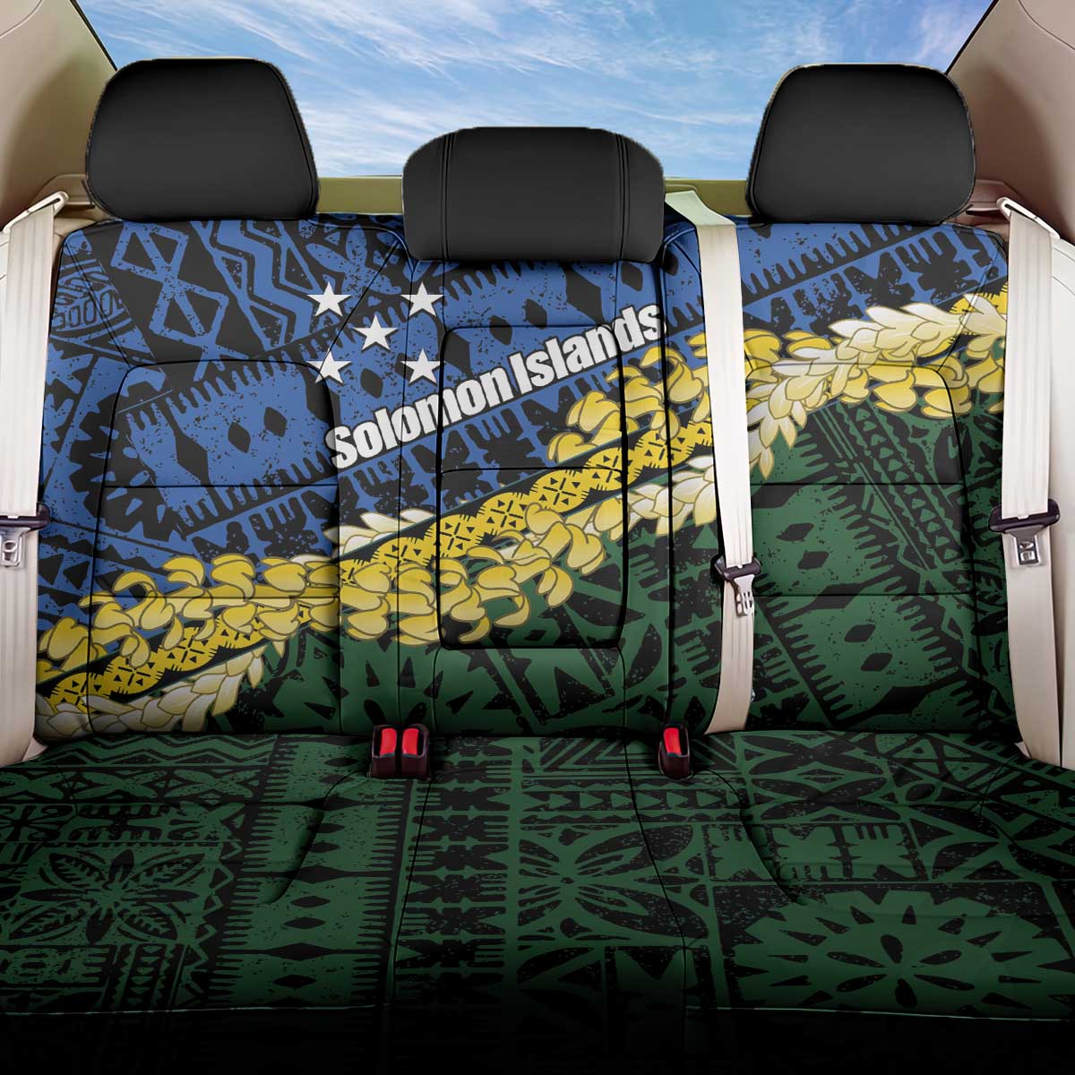 Halo Olaketa Solomon Islands Tapa Pattern Back Car Seat Cover LT14 One Size Blue - Polynesian Pride