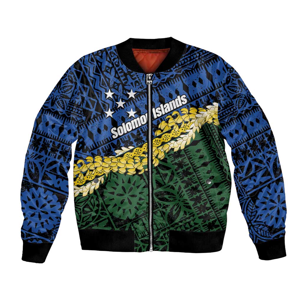 Halo Olaketa Solomon Islands Tapa Pattern Bomber Jacket LT14 Unisex Blue - Polynesian Pride