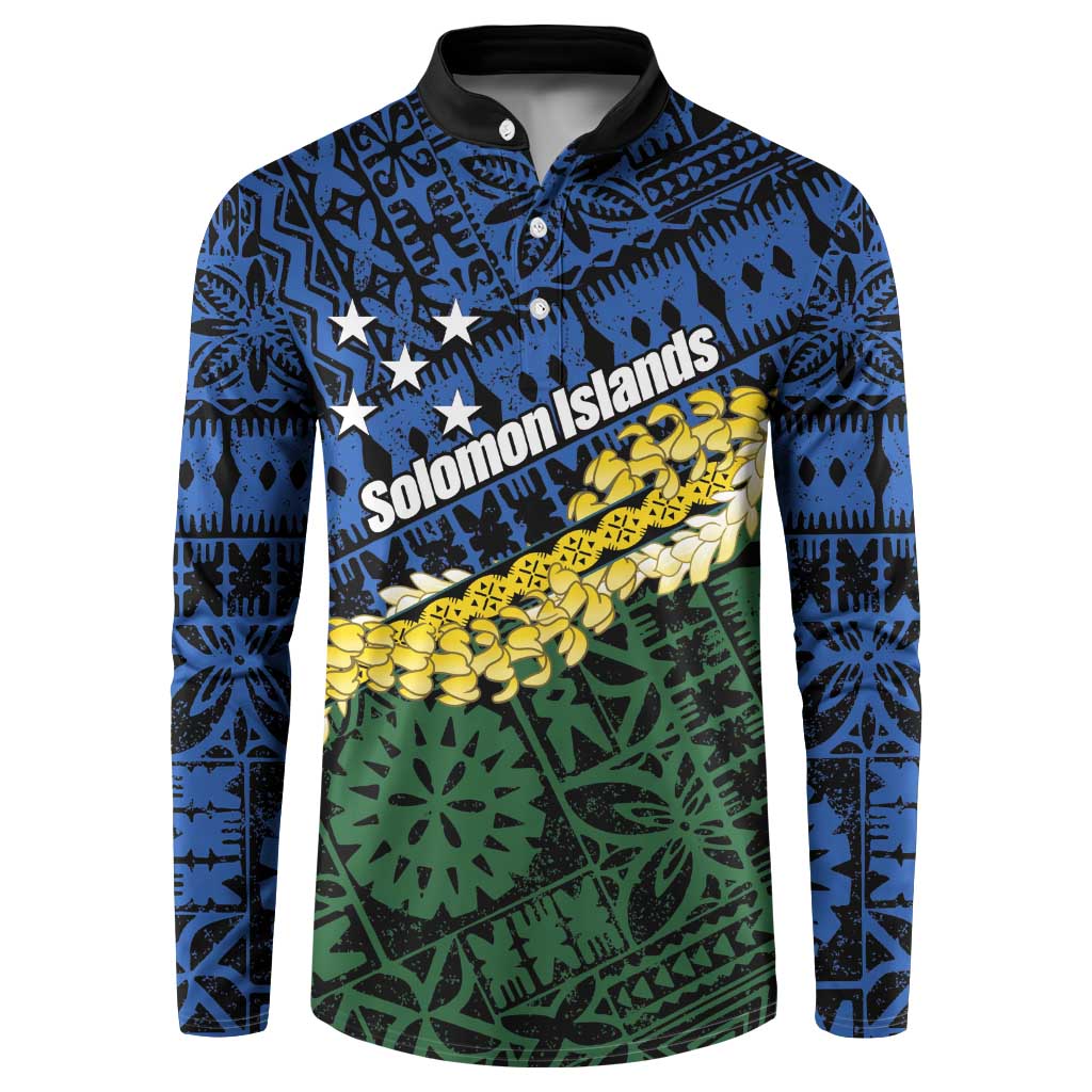 Halo Olaketa Solomon Islands Tapa Pattern Button Sweatshirt LT14 Blue - Polynesian Pride