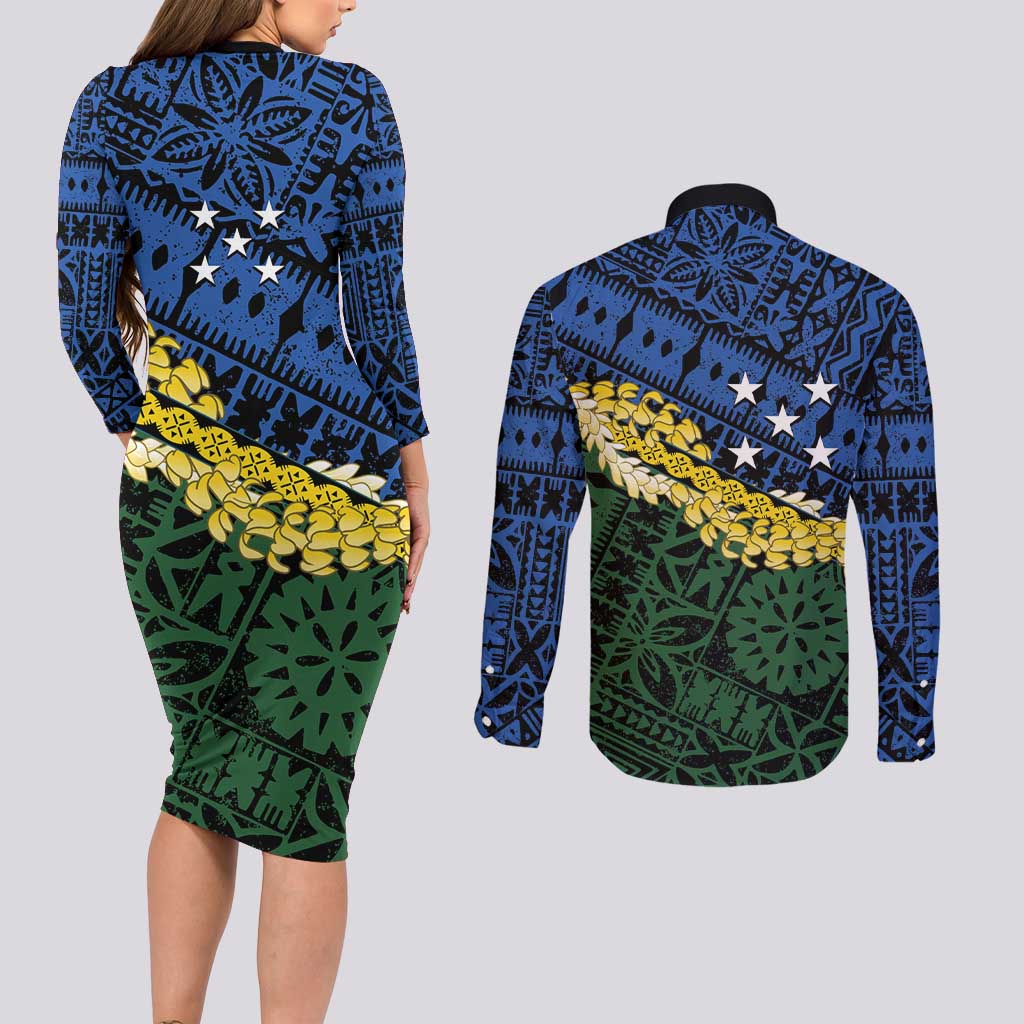 Halo Olaketa Solomon Islands Tapa Pattern Couples Matching Long Sleeve Bodycon Dress and Long Sleeve Button Shirt LT14 - Polynesian Pride