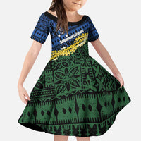 Halo Olaketa Solomon Islands Tapa Pattern Family Matching Long Sleeve Bodycon Dress and Hawaiian Shirt LT14 Daughter's Dress Blue - Polynesian Pride