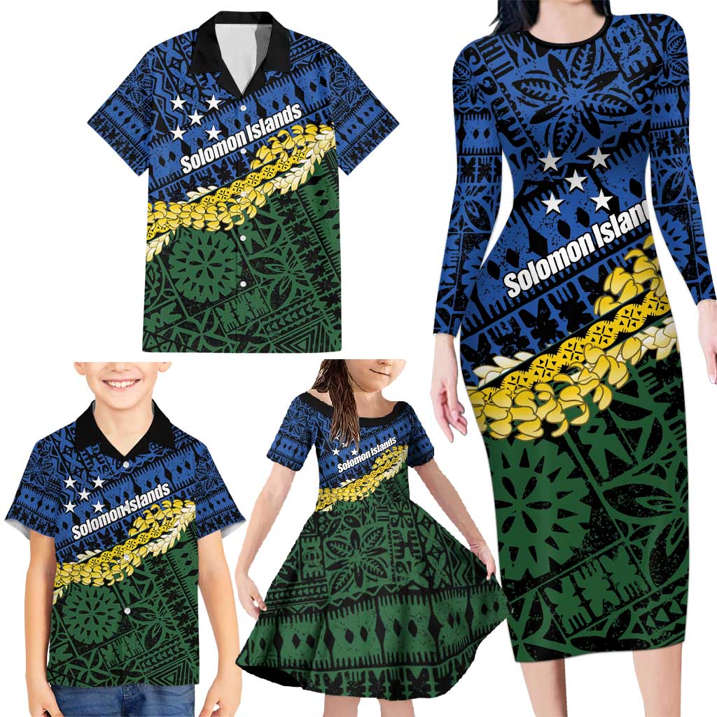 Halo Olaketa Solomon Islands Tapa Pattern Family Matching Long Sleeve Bodycon Dress and Hawaiian Shirt