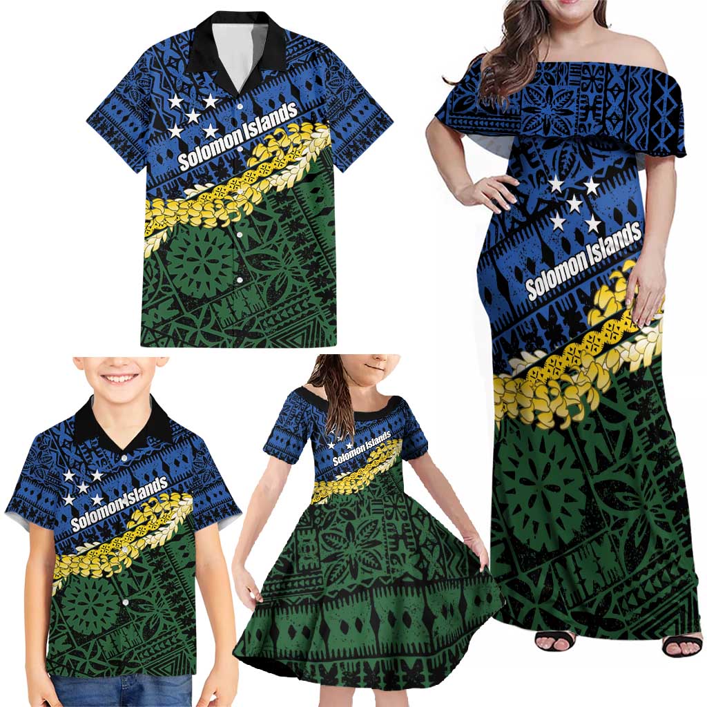 Halo Olaketa Solomon Islands Tapa Pattern Family Matching Off Shoulder Maxi Dress and Hawaiian Shirt