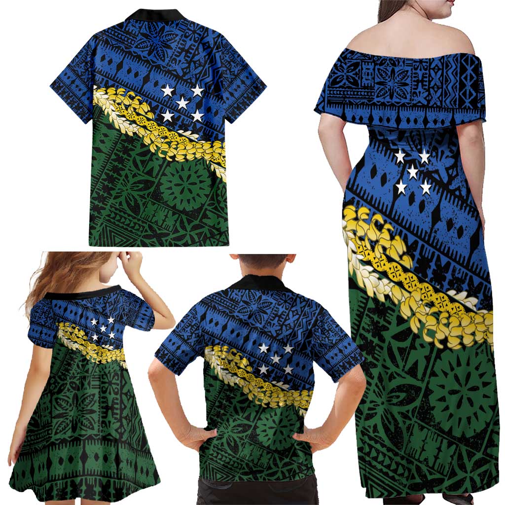 Halo Olaketa Solomon Islands Tapa Pattern Family Matching Off Shoulder Maxi Dress and Hawaiian Shirt