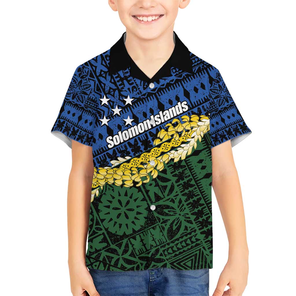 Halo Olaketa Solomon Islands Tapa Pattern Family Matching Puletasi and Hawaiian Shirt LT14 Son's Shirt Blue - Polynesian Pride