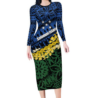Halo Olaketa Solomon Islands Tapa Pattern Long Sleeve Bodycon Dress