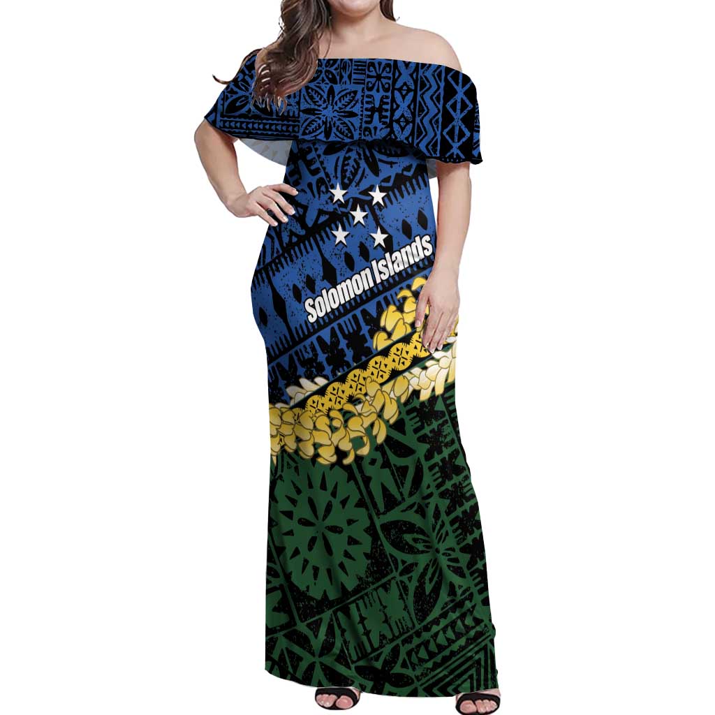 Halo Olaketa Solomon Islands Tapa Pattern Off Shoulder Maxi Dress