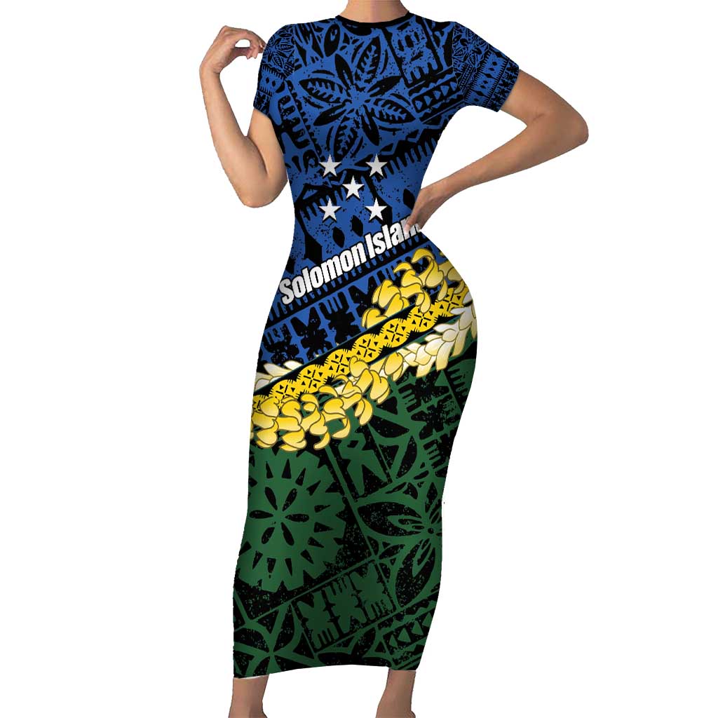 Halo Olaketa Solomon Islands Tapa Pattern Short Sleeve Bodycon Dress