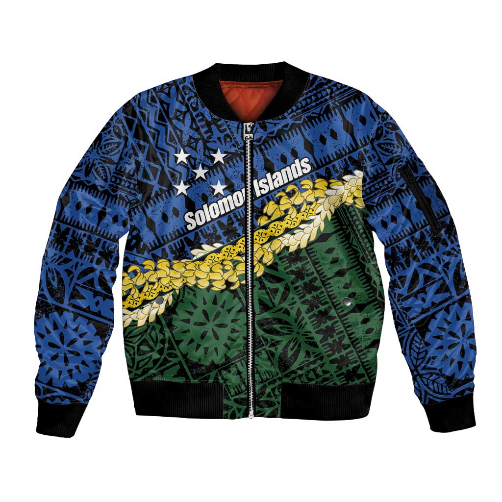 Halo Olaketa Solomon Islands Tapa Pattern Sleeve Zip Bomber Jacket LT14 Unisex Blue - Polynesian Pride