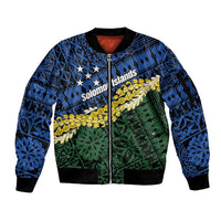 Halo Olaketa Solomon Islands Tapa Pattern Sleeve Zip Bomber Jacket LT14 Unisex Blue - Polynesian Pride
