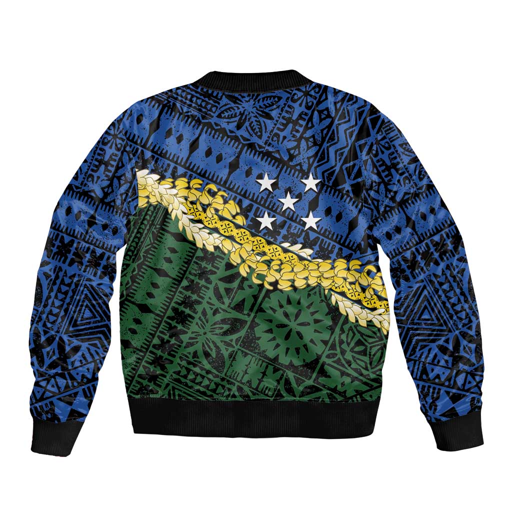 Halo Olaketa Solomon Islands Tapa Pattern Sleeve Zip Bomber Jacket LT14 - Polynesian Pride