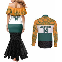 AUNZ Rugby Custom Couples Matching Mermaid Dress and Long Sleeve Button Shirt Australia Kangaroo New Zealand Silver Fern - Polynesian Pride