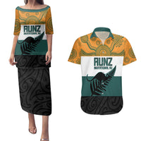 AUNZ Rugby Custom Couples Matching Puletasi and Hawaiian Shirt Australia Kangaroo New Zealand Silver Fern LT14 Yellow - Polynesian Pride