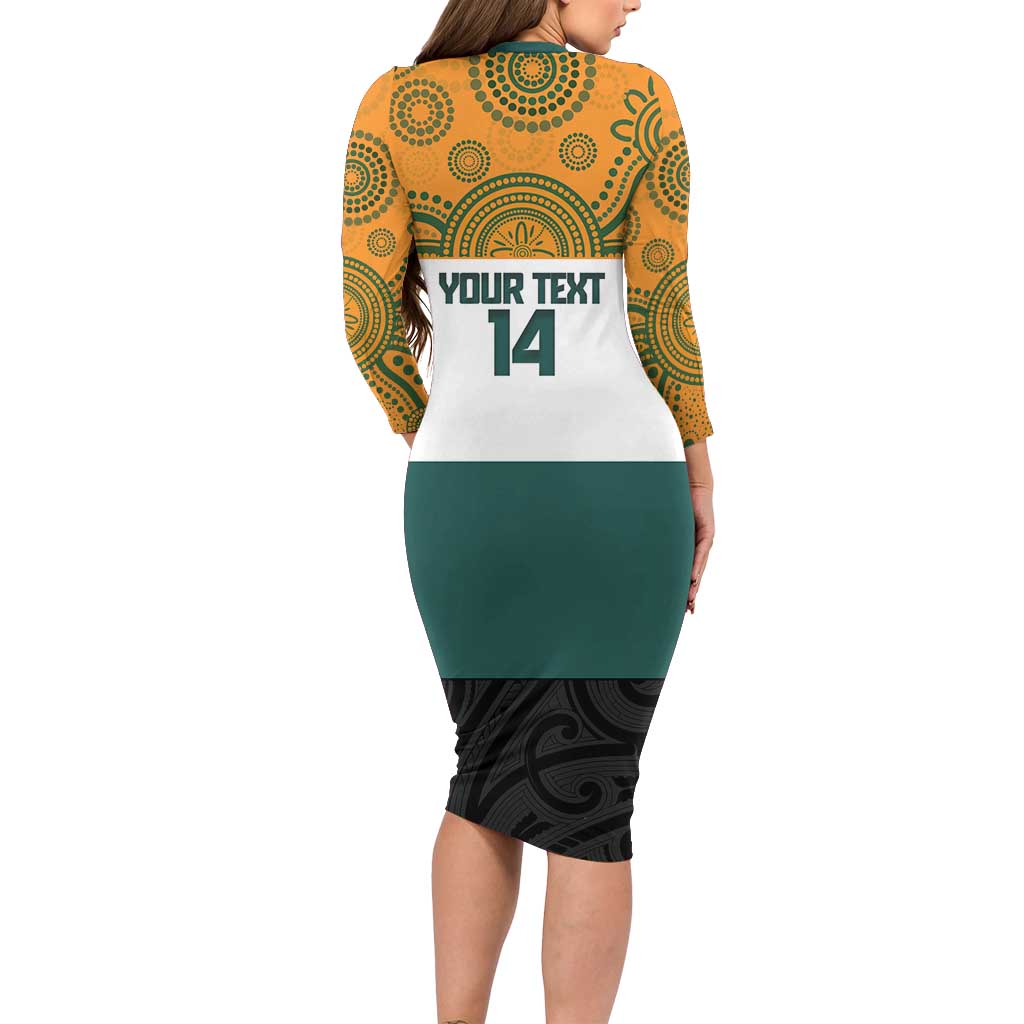 AUNZ Rugby Custom Family Matching Long Sleeve Bodycon Dress and Hawaiian Shirt Australia Kangaroo New Zealand Silver Fern - Polynesian Pride