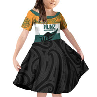 AUNZ Rugby Custom Family Matching Off Shoulder Short Dress and Hawaiian Shirt Australia Kangaroo New Zealand Silver Fern - Polynesian Pride