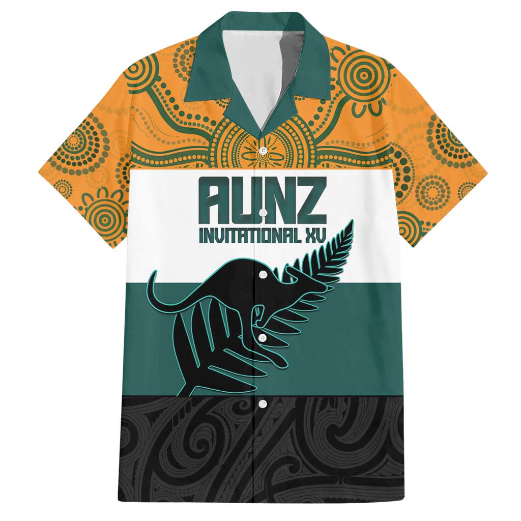 AUNZ Rugby Custom Family Matching Short Sleeve Bodycon Dress and Hawaiian Shirt Australia Kangaroo New Zealand Silver Fern - Polynesian Pride