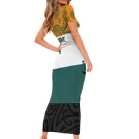 AUNZ Rugby Custom Family Matching Short Sleeve Bodycon Dress and Hawaiian Shirt Australia Kangaroo New Zealand Silver Fern - Polynesian Pride