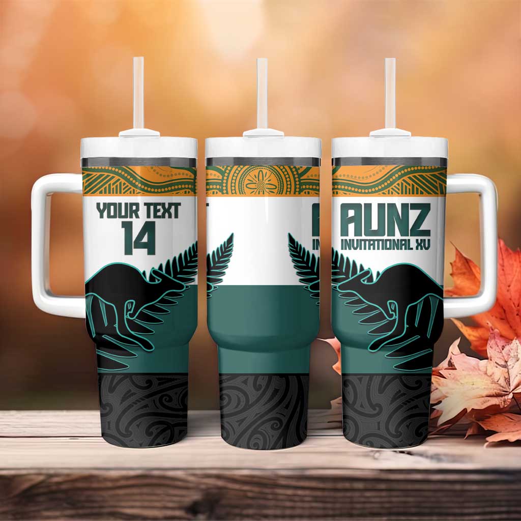 AUNZ Rugby Custom Tumbler With Handle Australia Kangaroo New Zealand Silver Fern - Polynesian Pride