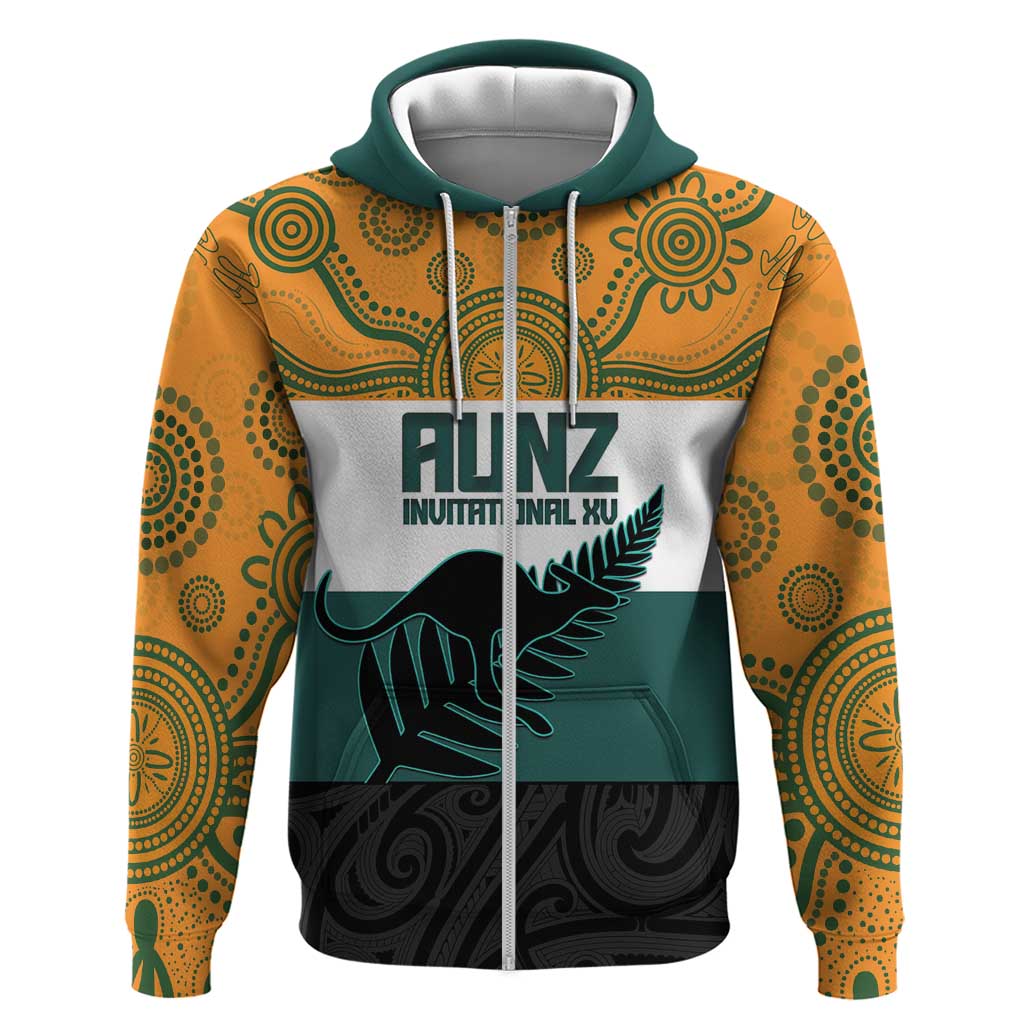 AUNZ Rugby Custom Zip Hoodie Australia Kangaroo New Zealand Silver Fern LT14 Zip Hoodie Yellow - Polynesian Pride