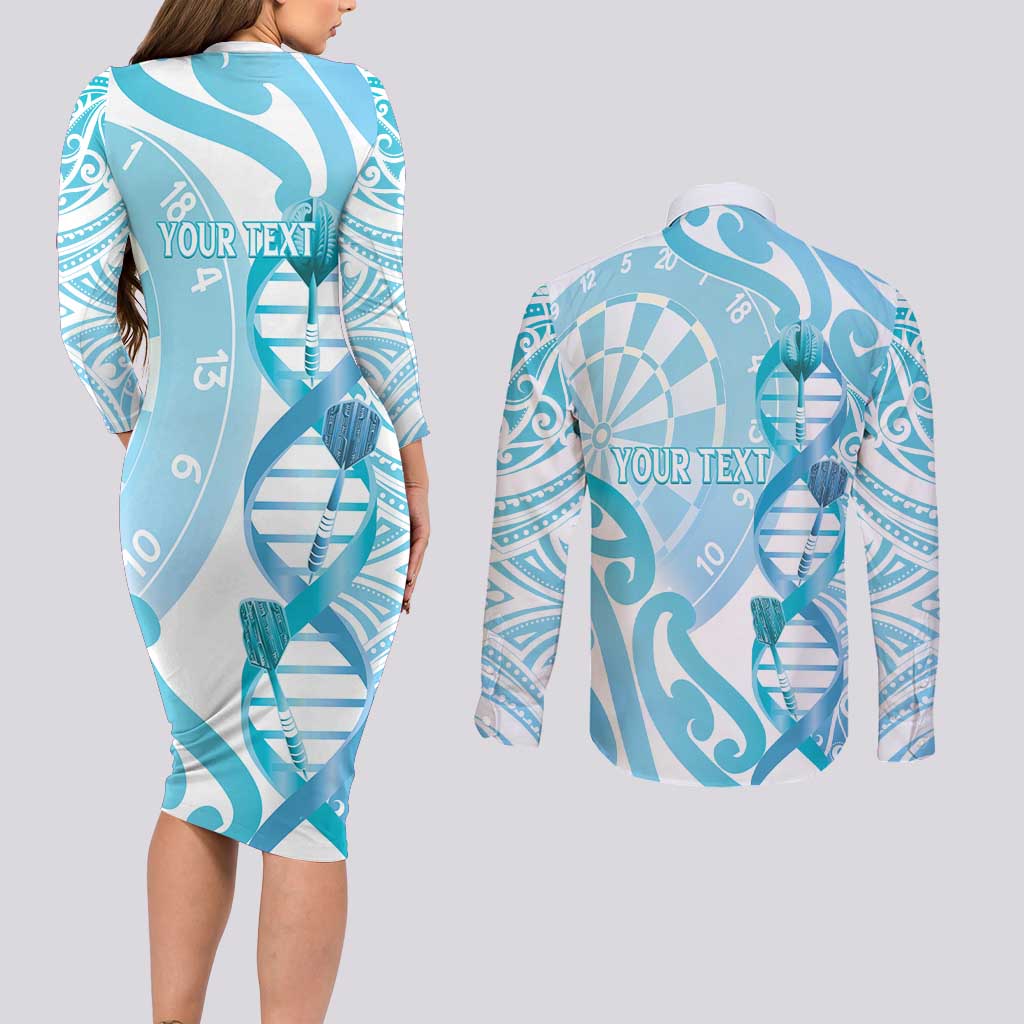 Personalised New Zealand Darts Couples Matching Long Sleeve Bodycon Dress and Long Sleeve Button Shirt Aotearoa Maori Its In My DNA White - Polynesian Pride