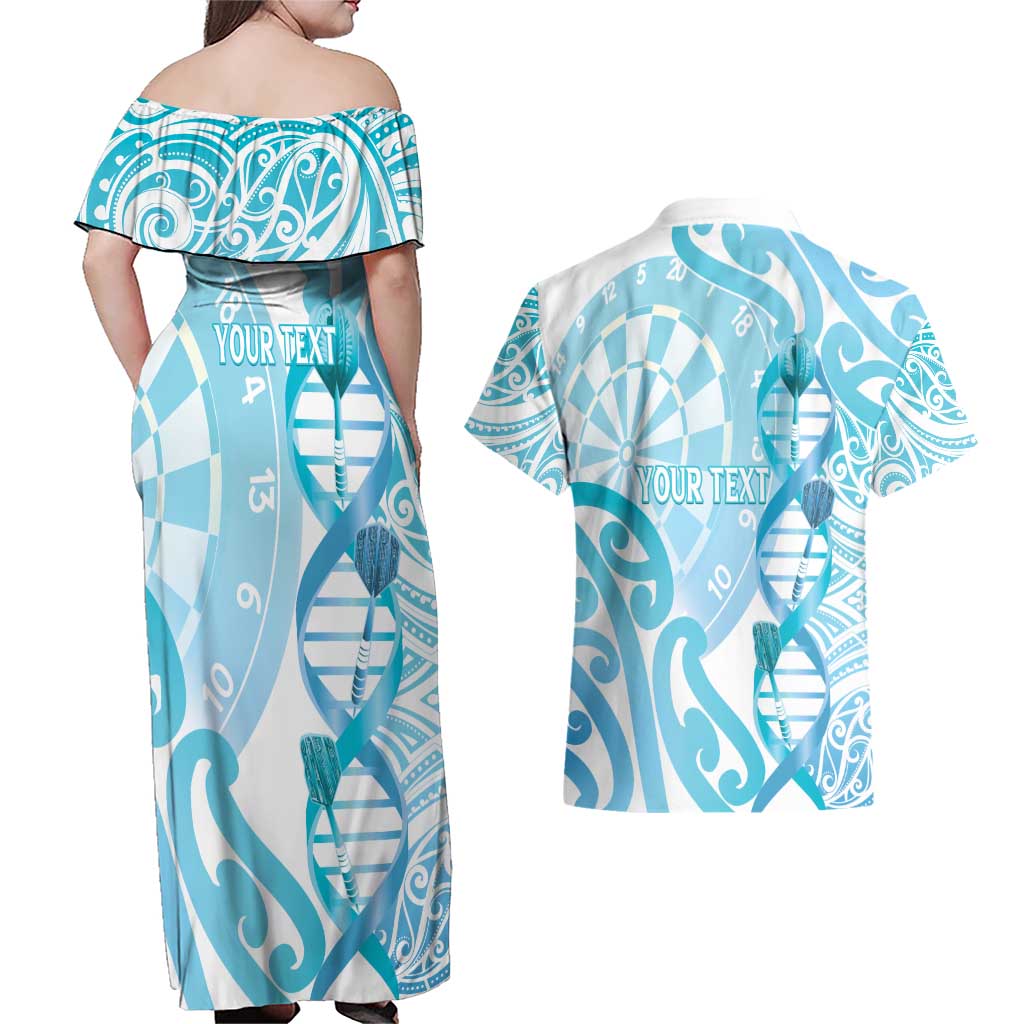 Personalised New Zealand Darts Couples Matching Off Shoulder Maxi Dress and Hawaiian Shirt Aotearoa Maori Its In My DNA White - Polynesian Pride