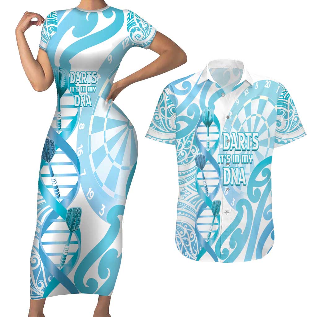 Personalised New Zealand Darts Couples Matching Short Sleeve Bodycon Dress and Hawaiian Shirt Aotearoa Maori Its In My DNA White - Polynesian Pride