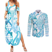 Personalised New Zealand Darts Couples Matching Summer Maxi Dress and Long Sleeve Button Shirt Aotearoa Maori Its In My DNA White - Polynesian Pride