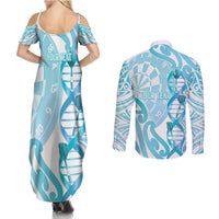 Personalised New Zealand Darts Couples Matching Summer Maxi Dress and Long Sleeve Button Shirt Aotearoa Maori Its In My DNA White - Polynesian Pride