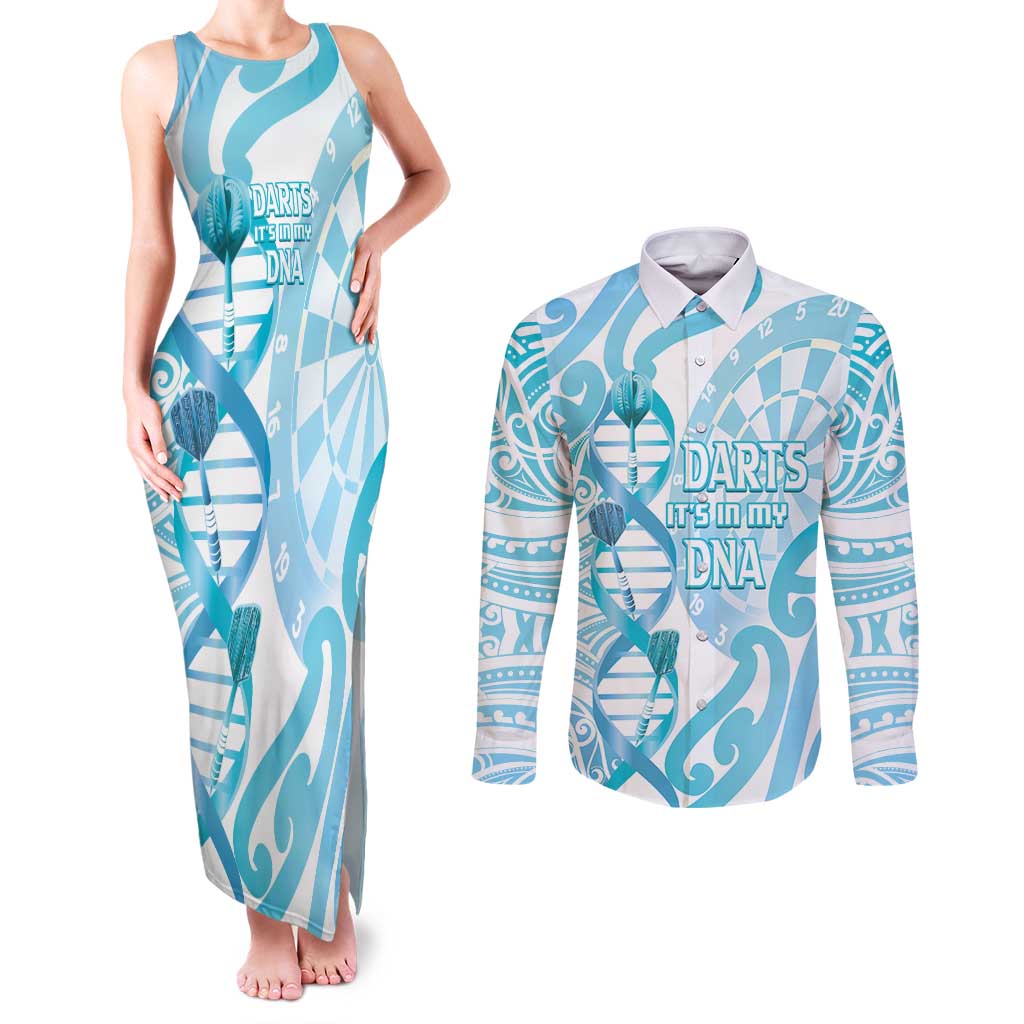 Personalised New Zealand Darts Couples Matching Tank Maxi Dress and Long Sleeve Button Shirt Aotearoa Maori Its In My DNA White - Polynesian Pride