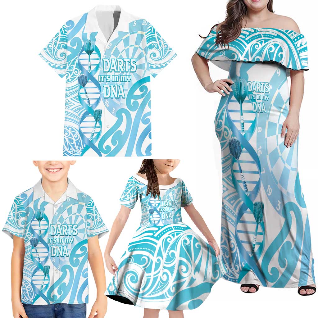 Personalised New Zealand Darts Family Matching Off Shoulder Maxi Dress and Hawaiian Shirt Aotearoa Maori Its In My DNA White - Polynesian Pride