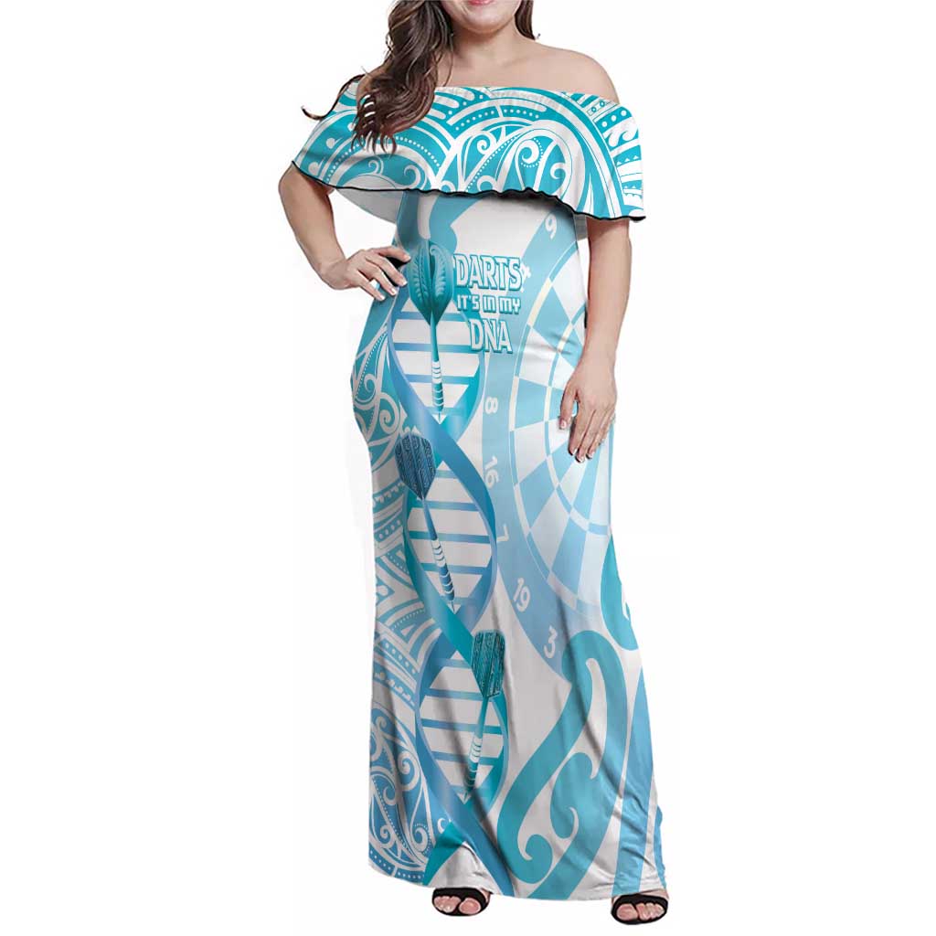 Personalised New Zealand Darts Family Matching Off Shoulder Maxi Dress and Hawaiian Shirt Aotearoa Maori Its In My DNA White - Polynesian Pride